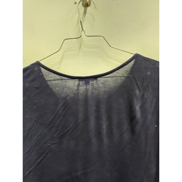 Papermoon Stitch Fix Womens BOHO Top Medium Navy Bird Print Short Sleeve Office - Picture 9 of 9